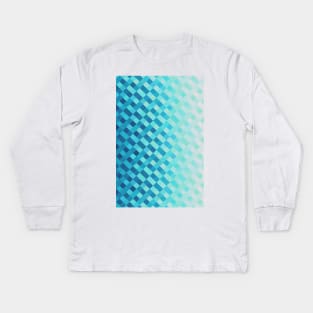 Aqua Blue Light Abstract Grid Pattern Design Kids Long Sleeve T-Shirt